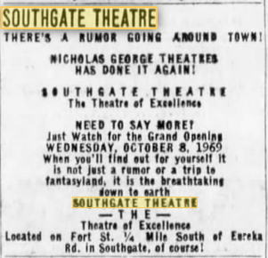 Southgate 4 - Grand Opening Ad Sept 1969 (newer photo)